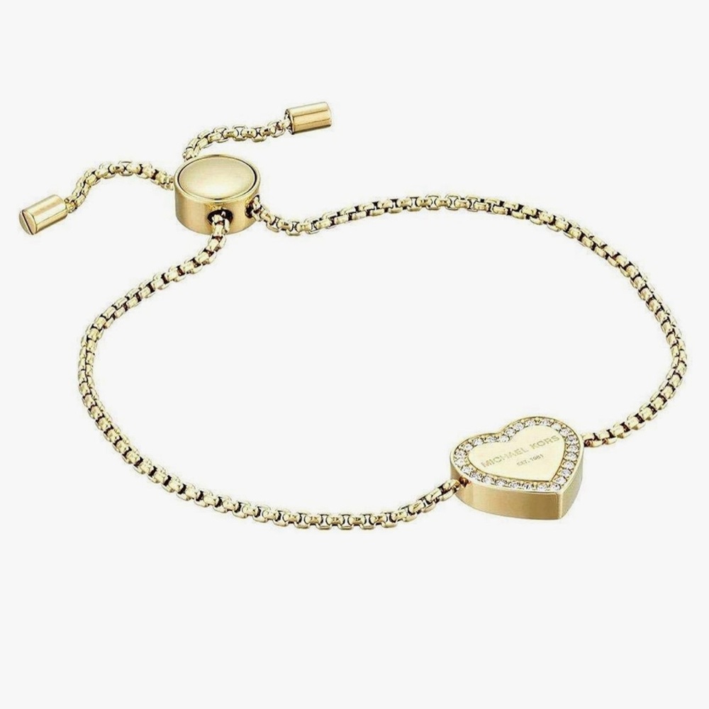 Michael Kors Heritage Pave Logo Heart Slide Bracelet Gold MKJX5043710